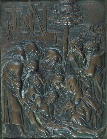 Coppia di bassorilievi in bronzo raffiguranti scene sacre, incorniciate. cm....