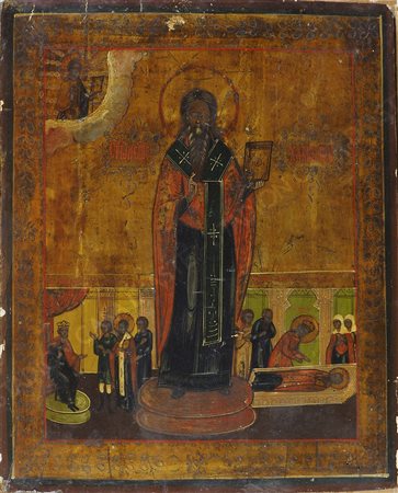 Icona dipinta su tavola raffigurante Santo. XIX secolo. cm. 43x35.