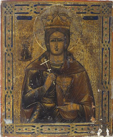 Icona dipinta su tavola raffigurante Santa. XIX secolo. cm. 31x26.