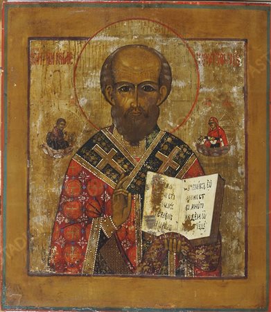 Icona dipinta su tavola raffigurante Santo con libro. Russia centrale, XIX...