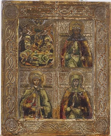 Icona dipinta su tavola raffiguranti Madonne. XIX secolo. cm. 18x14.