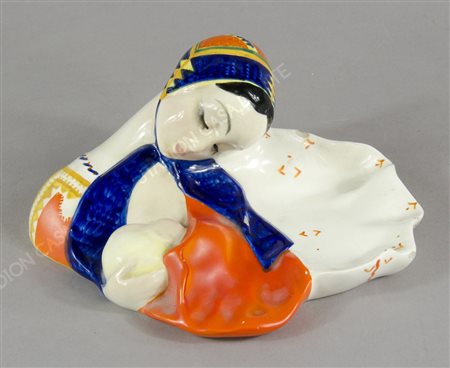 Essevi: svuotatasche in ceramica policroma con figura di donna con bambino....