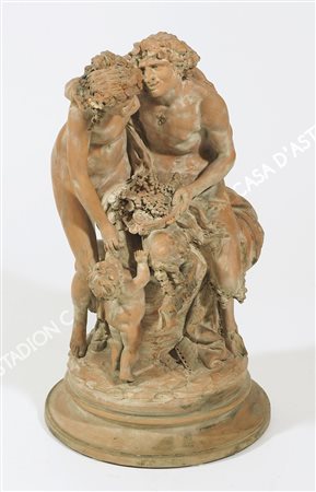 Clodion "Ninfa, Fauno e putto" h. cm. 53 - scultura in terracotta