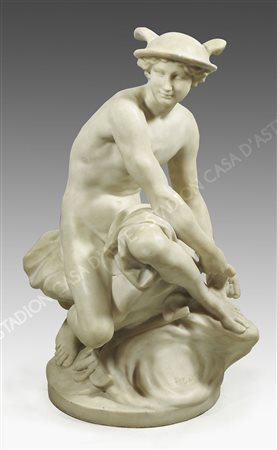 Jean Baptiste Pigalle 1714-1785 "Mercurio si allaccia i sandali" h. cm. 62 -...