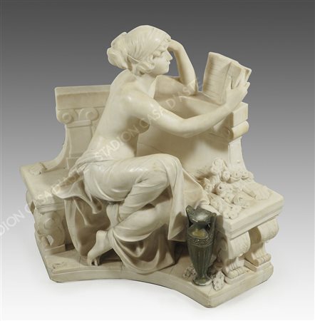 Louis Robert Carrier-Belleuse 1848-1913 "La lettrice" h. cm. 52, diam. cm. 55...