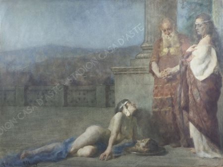Giuseppe Vaiani 1886-1937 "Non licet" cm. 78x103 - pastelli colorati Firmato...