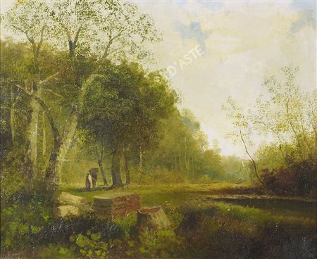 Pittore dell'800 "Paesaggio" cm. 55x68 - olio su tela foderata
