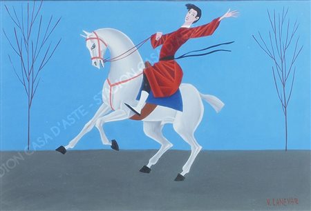 Veniero Canevari 1926-1988 "Gioia a cavallo" cm. 22x34 - olio su tavoletta...