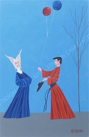 Veniero Canevari 1926-1988 "Gentiluomo d'altri tempi" cm. 34x22 - olio su...