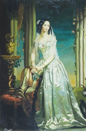 Pittore del '900 "Gentildonna in un interno" cm. 90x60 - olio su tela