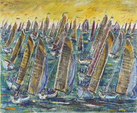 Ronny Jusic Crozia 1935 "Giornata di Barcolana" cm. 96x117 - olio su tela...