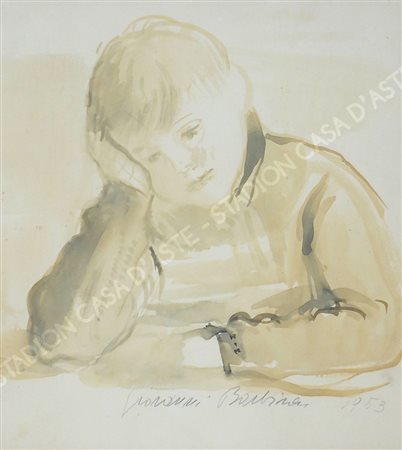 Giovanni Barbisan 1914-1988 "Giovane studioso" cm. 36x31 - acquerello su...