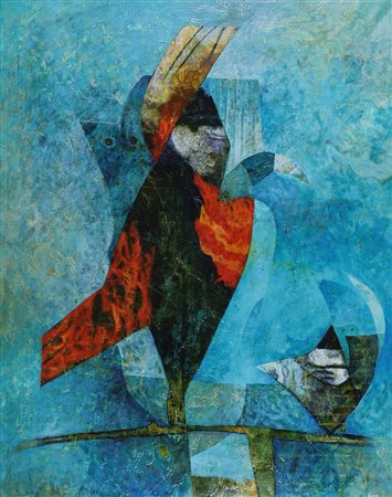 Gianni Dova Roma 1925-1991 "Due uccelli sul ramo" (1974) cm. 146x113 - olio...