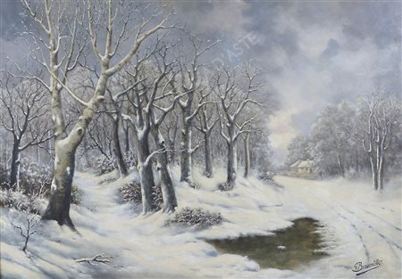 Philipp Georg Braumuller 1870-1927 "Paesaggio innevato" cm. 70x100 - olio su...