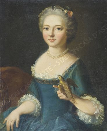 Sebastiano Ceccarini (attr.) 1703-1783 "Ritratto di bambina con uccellino"...