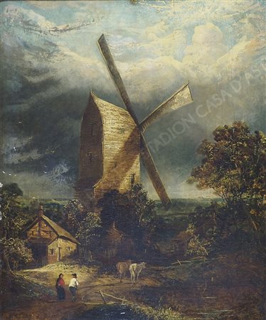 Maestro del XIX secolo "Temporale imminente nei pressi del mulino" cm. 77x63...