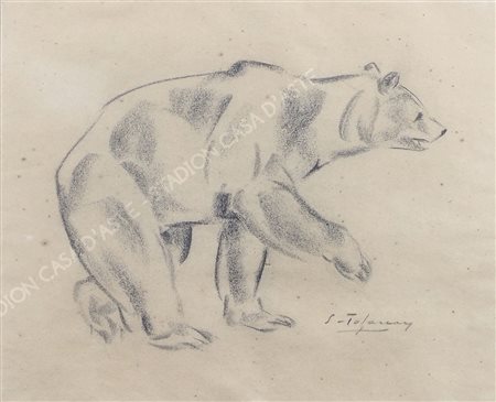 Sirio Tofanari 1886-1969 Lotto di 2 disegni a matita raffiguranti orso e...