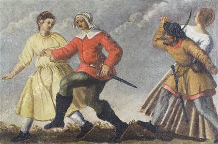 Maestro del XVIII secolo Lotto di 4 oli su tela foderata raffiguranti scene...