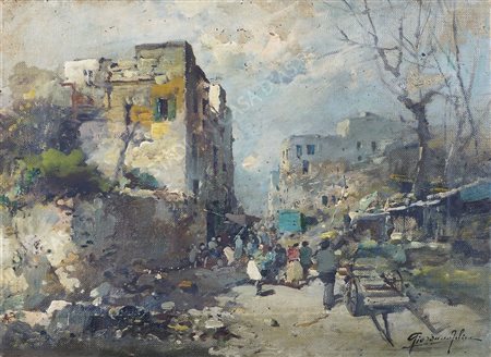 Giovanni Gioardani 1884-1969 "Folla in strada" cm. 30x40 - olio su tela...