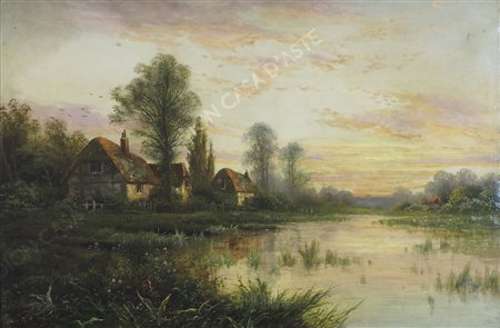 Arthur H. Coloe Pittore dell'800 "Paesaggio verso sera" cm. 50x76 - olio su...