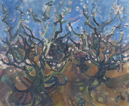 Carlo Ciussi 1930-2012 "Alberi in fiore" cm. 66x78 - olio su tela Firmato b....