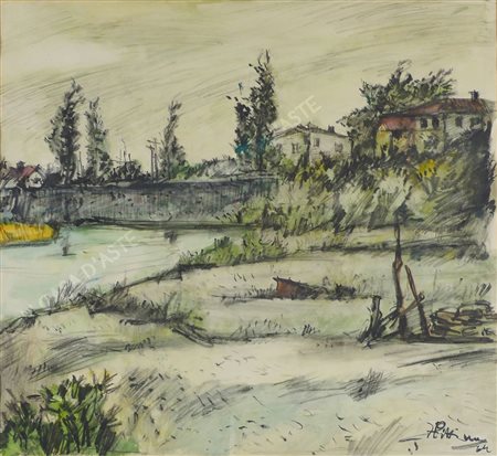 Fred Pittino Dogna (UD) 1906-1991 "Campagna" cm. 57x61 - tecnica mista...