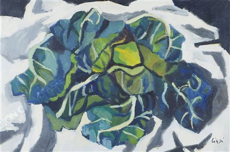 Carlo Ciussi 1930-2012 "Natura morta in verde" cm. 38x58" Firmato b. a d.