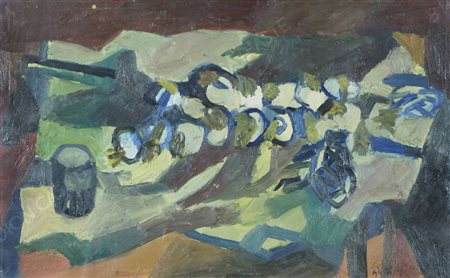 Carlo Ciussi 1930-2012 "Natura morta sul tavolo" cm. 40x64 - olio su tela...