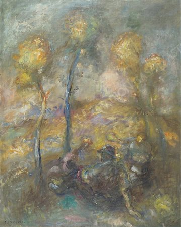 Rihard Jakopic 1869-1943 "Riposo tra gli alberi" cm. 110x75 - olio su tela...