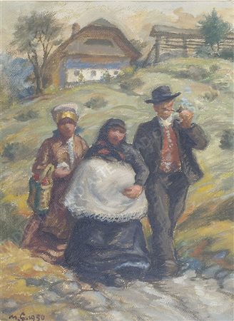 Maksim Gaspari 1883-1980 "Al battesimo" cm. 40x30 - olio su cartone Firmato...