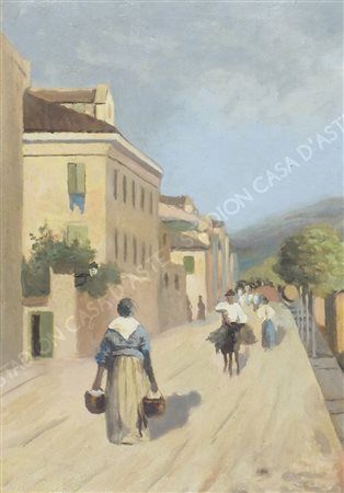 Pittore primi '900 "Passeggiata a Umago" cm. 36x25 - olio su tela
