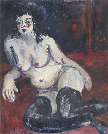 Saverio Barbaro 1924 "Le calze nere" cm. 100x81 - olio su tela Firmato alto a...