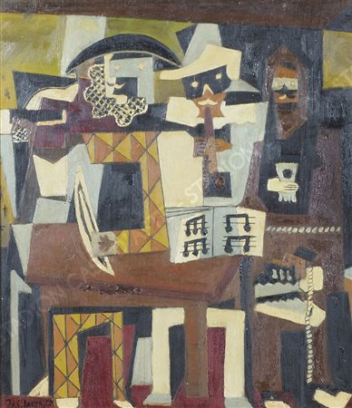 Pittore del '900 da Picasso "Les trois musiciens" cm. 33x29 - olio su...