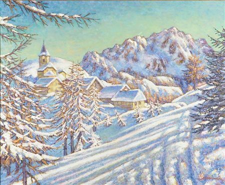 Claudio Bonanni Tivoli 1960 "Lussari innevato" cm. 65x80 - olio su tela...