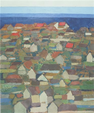 Pittore del '900 "Paese di mare" cm. 65x60 - olio su tela