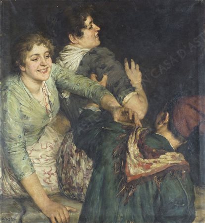 Carlo Wostry Trieste 1865-1943 "Popolane" cm. 98x86 - olio su tela Firmato b....