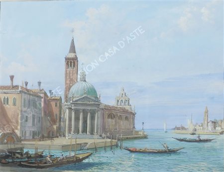Michele Loberto 1922-? "Veduta di Venezia dal mare" cm. 22x28 - acquerello su...