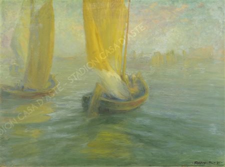 Romano Rossini Trieste 1886-1951 "Pescatori al largo" cm. 48x64 - olio su...