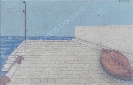 Marino Sormani Trieste 1926-1996 "Molo" cm. 14x22 - olio su cartone telato...