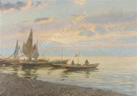 Guido Grimani Trieste 1871-1933 "Marina al tramonto" cm. 65x85 - olio su tela...