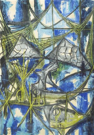 Sabino Coloni Trieste 1931-1975 "Composizione azzurra cm. 98x68 - tecnica...