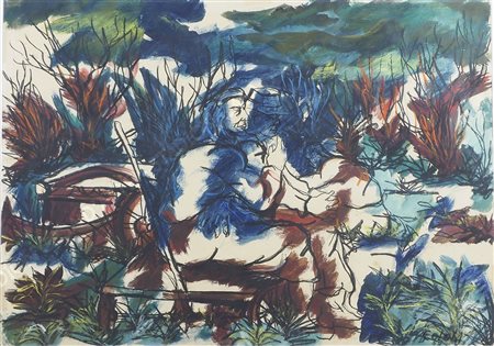 Sabino Coloni Trieste 1931-1975 "Figura nel bosco" cm. 49x68 - tecnica mista...