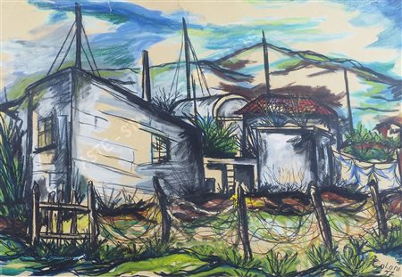 Sabino Coloni Trieste 1931-1975 "Paesaggio" cm. 48x67 - tecnica mista su...