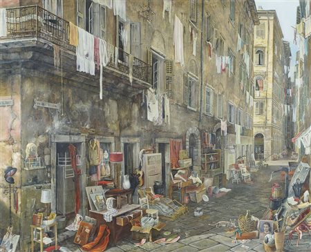 Aldo Bressanutti 1925 "Svendita in Cittavecchia" cm. 80x100 - olio su tavola...