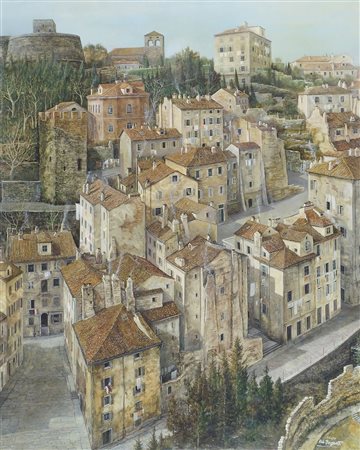 Aldo Bressanutti 1925 "Cittavecchia dall'alto" cm. 100x80 - olio su tavola...
