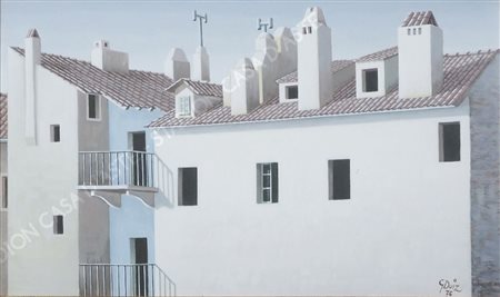 Giovanni Duiz Trieste 1923- "Case vuote" cm. 30x50 - tecnica mista su cartone...