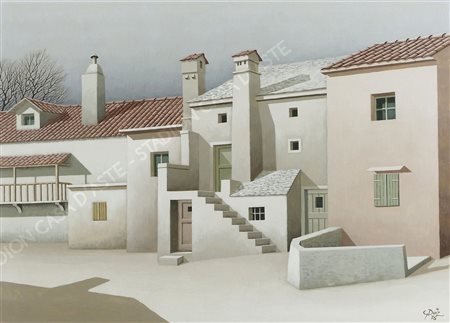 Giovanni Duiz Trieste 1923-2013 "Cortile carsico" cm. 50x70 - olio su faesite...