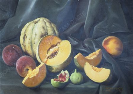Bruno Croatto Trieste 1875-Roma 1948 "Meloni e fichi" cm. 40x58 - olio su...