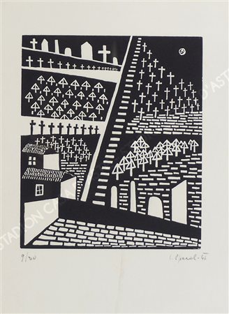 Luigi Spacal Trieste 1908-2000 "Cimitero" cm. 33x25 - incisione a colori...