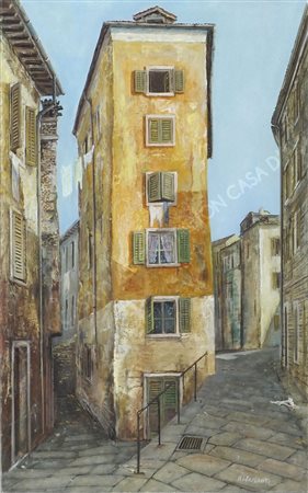 Aldo Bressanutti 1925 "Scorcio di Cittavecchia" cm. 40x25 - olio su tavola...